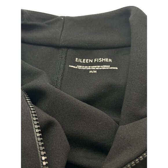 Eileen Fisher System Black Ponte Knit Jacket Stand Collar Full Zip Tencel Size M - Picture 7 of 9